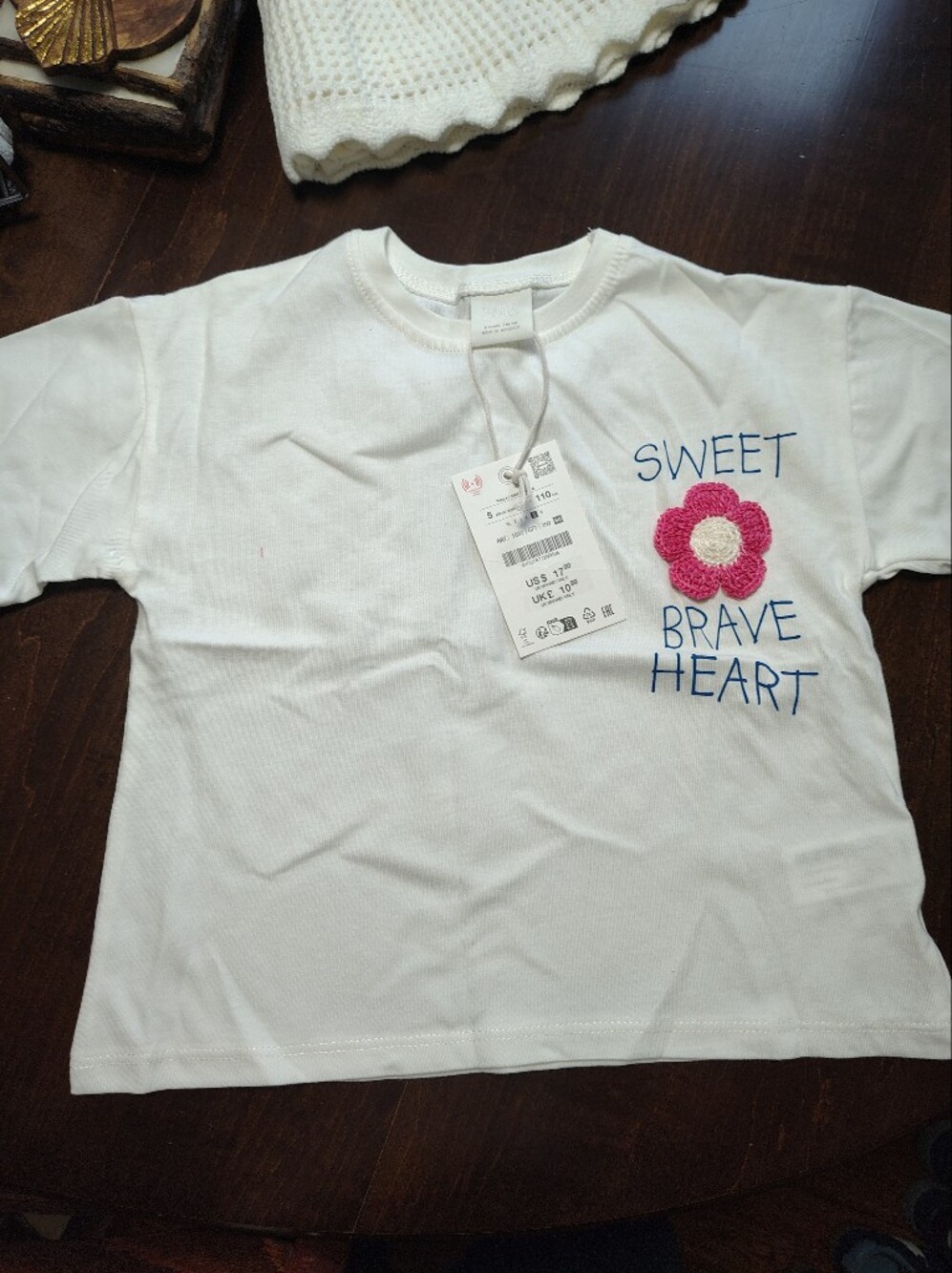 Zara Tee with Pink Crochet Flower